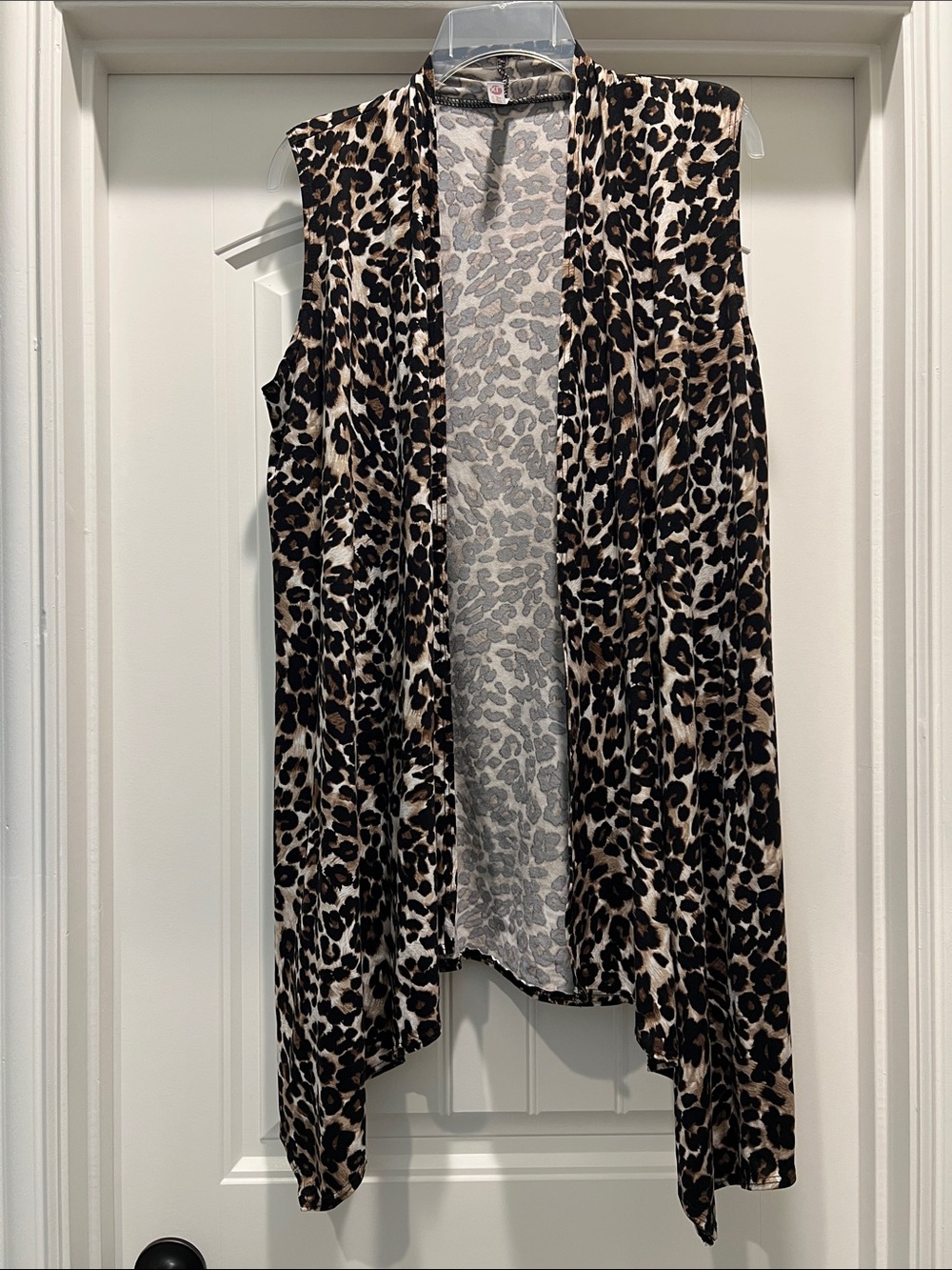 Leopard Print Sleeveless Open Front Waterfall Vest